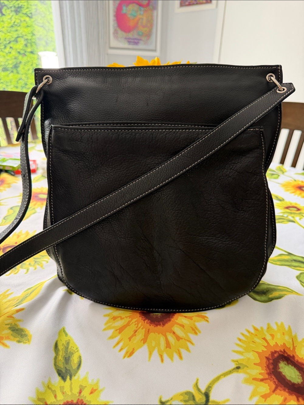 CLAVA American Black Leather Crossbody Shoulder Bag